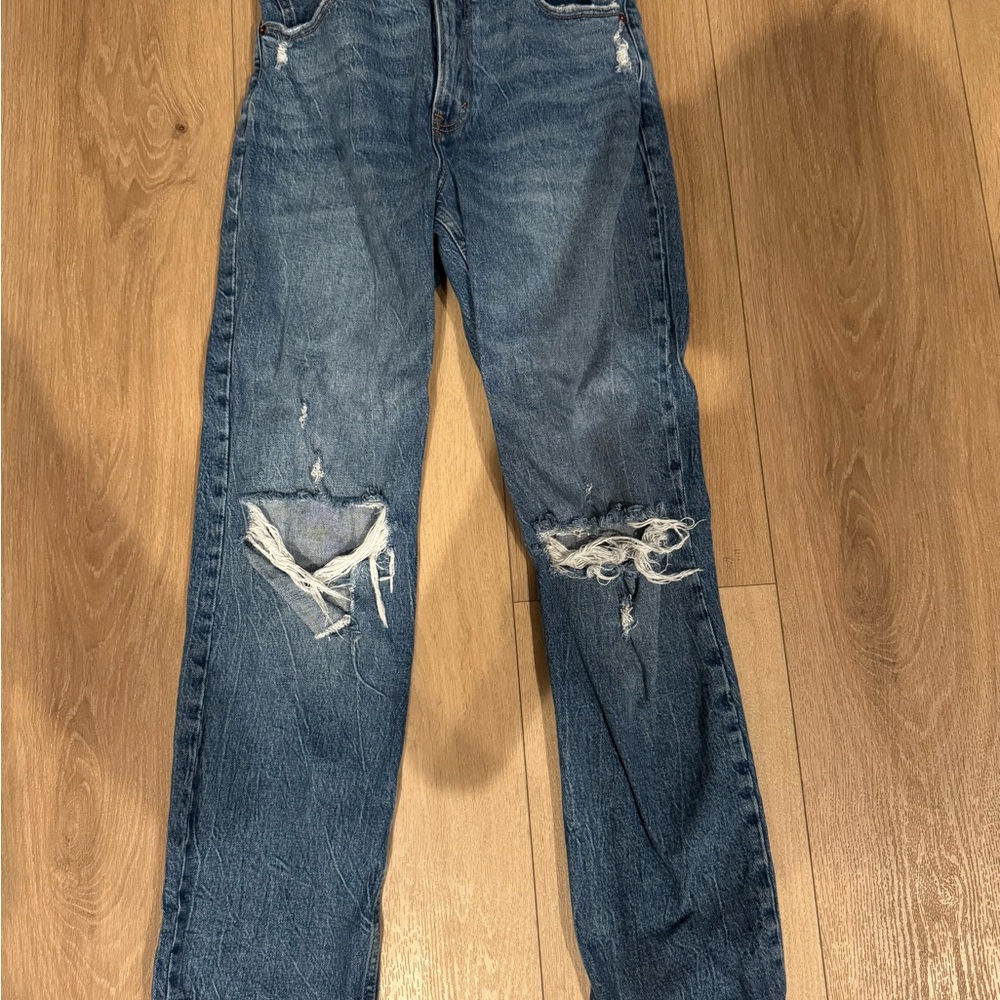 Abercrombie & Fitch Blue Straight Jeans with Distressed Details